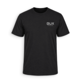 A black short-sleeve crewneck t-shirt with a small white 'BUX MARINE CO.' logo printed on the left chest, displayed on a clean white background.
