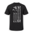 A black short-sleeve t-shirt shown from the back, featuring a distressed white graphic print of a deer head and nine vertical arrows on the back.