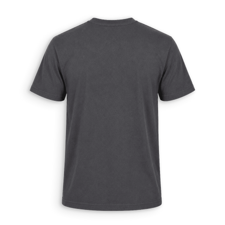 A dark gray short-sleeve crewneck t-shirt shown from the back, photographed against a clean white background.