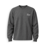 A dark gray crewneck sweatshirt with a small white cursive 'Bus' logo on the left chest, displayed on a clean white background.