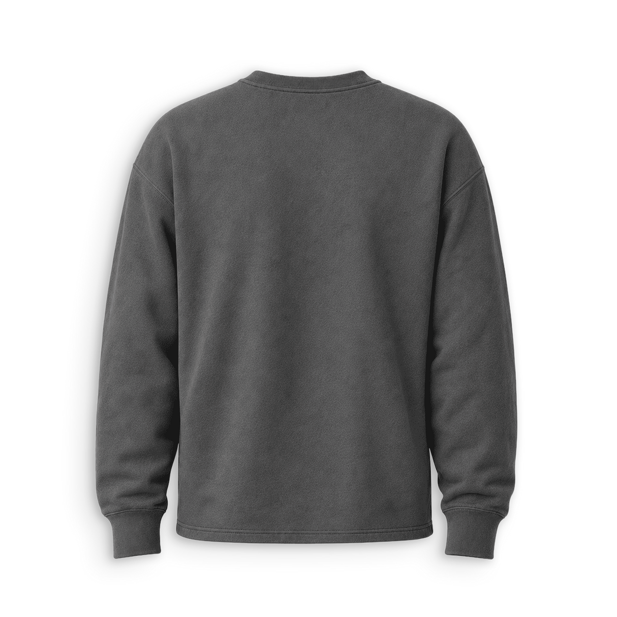 A dark gray crewneck sweatshirt shown from the back, photographed against a clean white background.