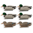 Six duck hunting deco ducks arranged in a 3-by-2 grid on a plain white background. The set includes two mallard-style ducks with green heads and two wood duck-style ducks with brown patterned bodies.