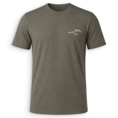 Front view of a green short-sleeved Dove shirt with a hunting scene graphic and the 'DUX' brand logo on the back