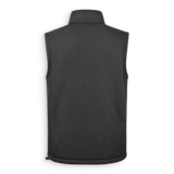 A black sleeveless zippered vest with a stand-up collar, shown from the back against a plain white background.