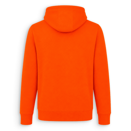 Back of high-quality BUX hunting company orange high-vis sweatshirt 