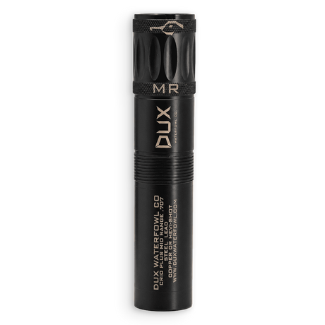 A black Dux Waterfowl CO. MR 3-inch copper lead flashlight with gold lettering, shown vertically on a plain white background.