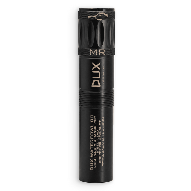 A black Dux Waterfowl CO. MR 3-inch copper lead flashlight with gold lettering, shown vertically on a plain white background.