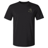 Buck shirt with camo green buck logo on front chest 