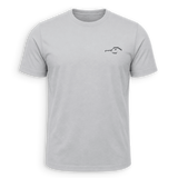 A light gray short-sleeve crewneck t-shirt with a small dark gray graphic logo on the left chest, displayed on a clean white background.