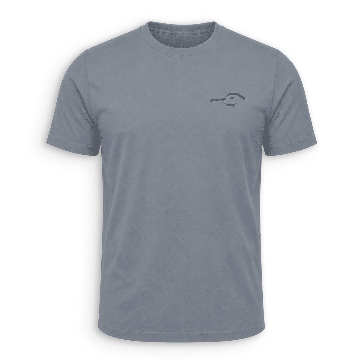 front of light blue dux shirt with a dux logo on the chest

