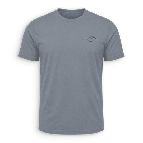 front of light blue dux shirt with a dux logo on the chest
