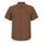 Front view of the brown DUX Wing Shooting Shirt with short sleeves, chest pockets and black DUX logo