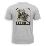 dux shirt showing a dog with a mallard in its mouth
