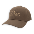 A brown baseball cap with a curved brim, featuring a tan embroidered script logo on the front that reads 'Dux'. The cap has perforated ventilation holes on the side panels and is shown against a plain white background.