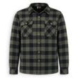A long-sleeve button-up flannel shirt by Quik Clima, featuring a dark green and black buffalo plaid pattern. It has two buttoned chest pockets and a pointed collar, shown against a plain white background.