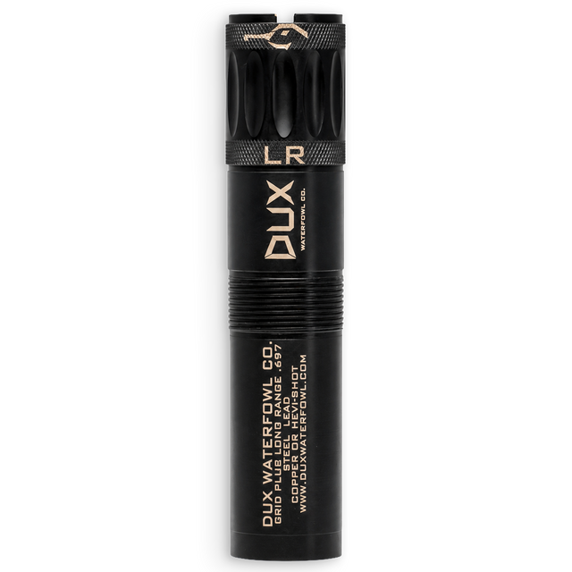 A black DUX Waterfowl LR grid light tube with gold lettering, shown vertically against a plain white background.