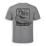 fancy dux logo with mallard displayed on the back. showing its est. date of 2017
