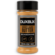 A bottle of Duxbux Beefcake Butter Seasoning with a black cap and a gray label featuring gold and black text, set against a plain white background.