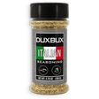 A bottle of Duxbux Italian Seasoning with a black cap and a gray label featuring the Italian flag colors, set against a plain white background.