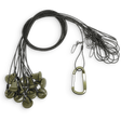 A set of fishing line with olive green sinkers and a matching olive green carabiner, displayed on a clean white background.